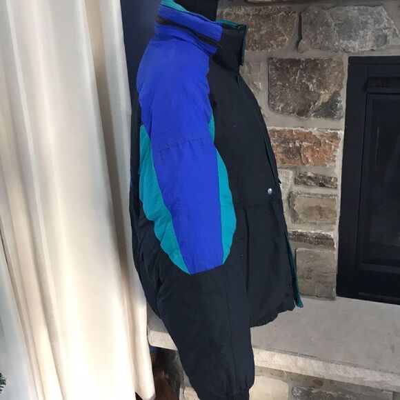 Dash Vintage Down Feather Women's Jacket, Large, Blue, Black, & Green - Picture 4 of 10